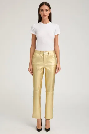Metallic Gold Leather 5 Pocket Ankle Slim Straight