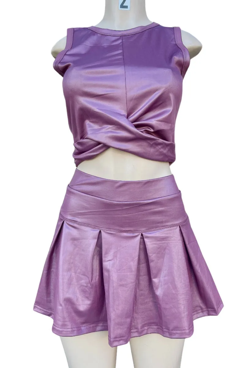 Metallic Pleated Mini Skort
