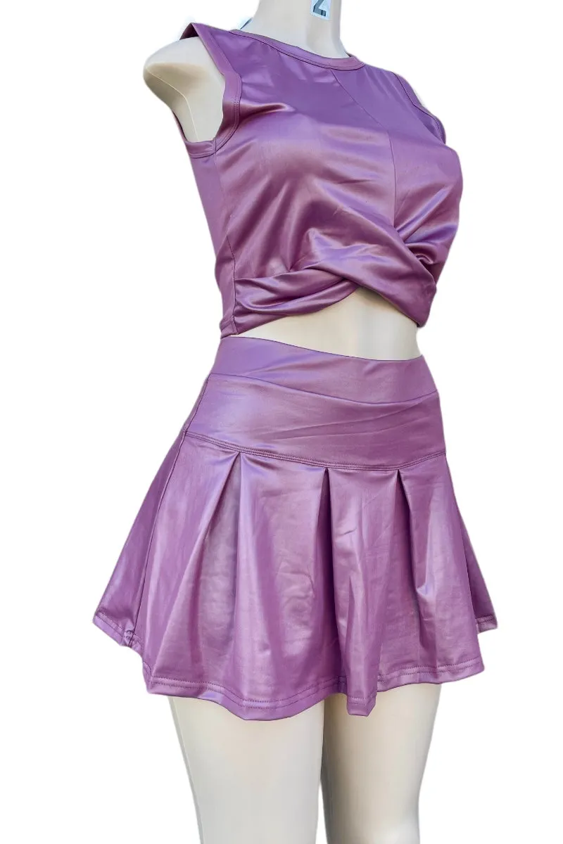 Metallic Pleated Mini Skort