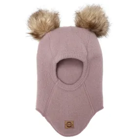 Mikk-Line Twilight Mauve Wool Balaclava with Pom Pom
