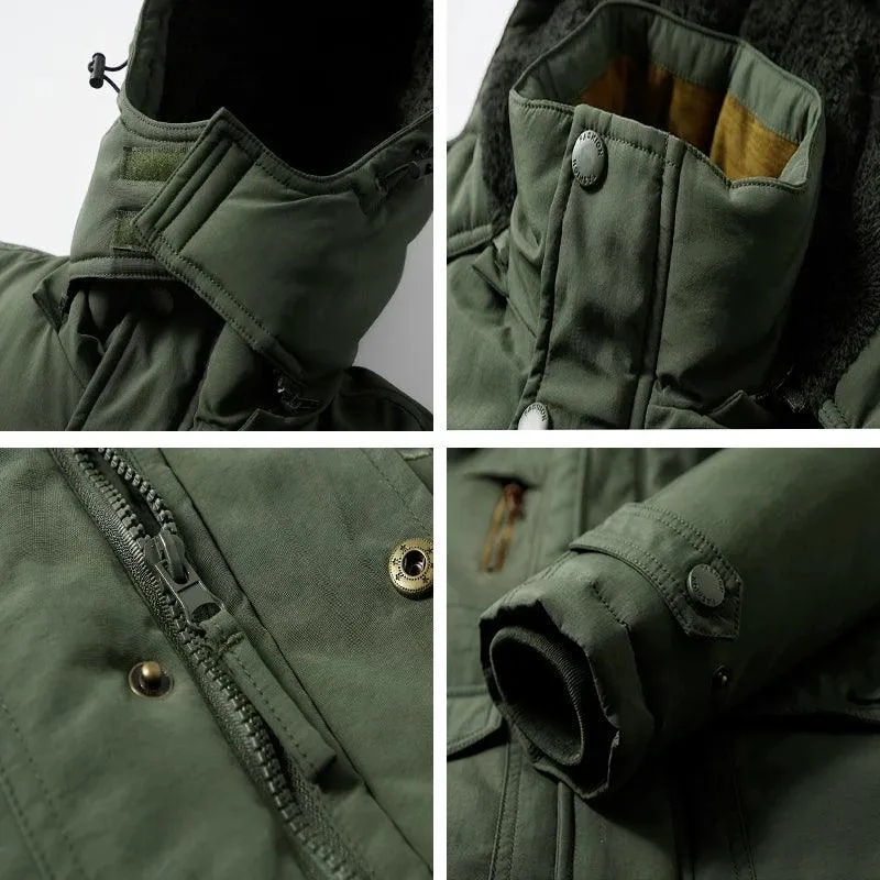 Military Style Winter Men's Military Parka - Thick Fleece Warm Windproof Jacket