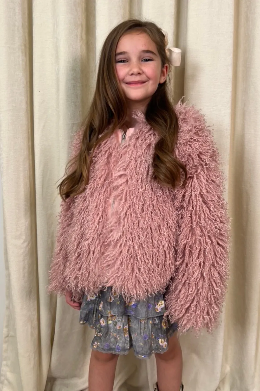 Mini Maisie pink faux fur coat