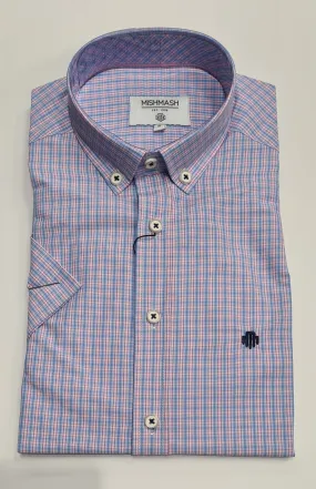 Mish Mash Deck Short Sleeve Casual Check Shirt - Pale Red/White