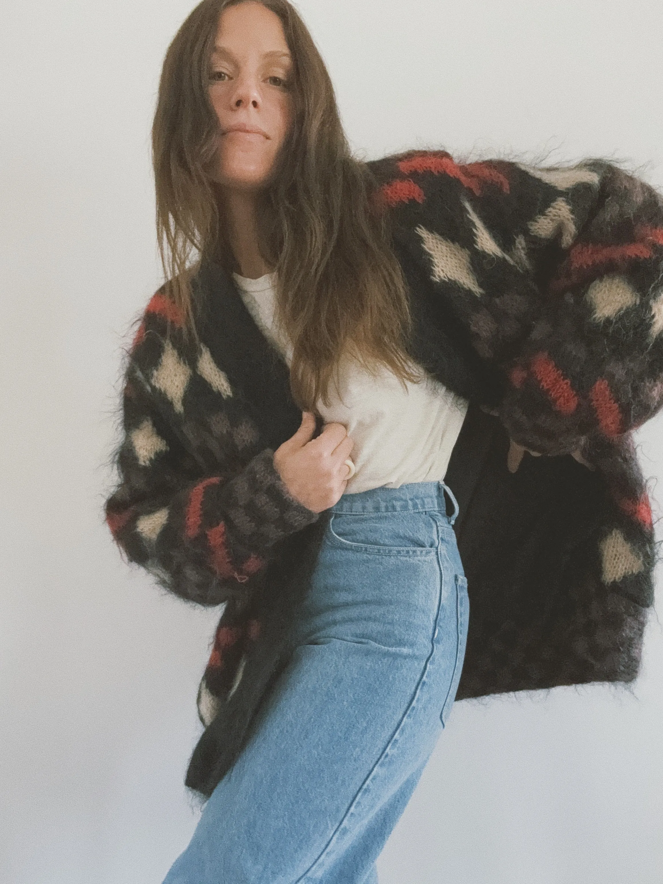 Mohair Sweater Coat, Multi Checkered