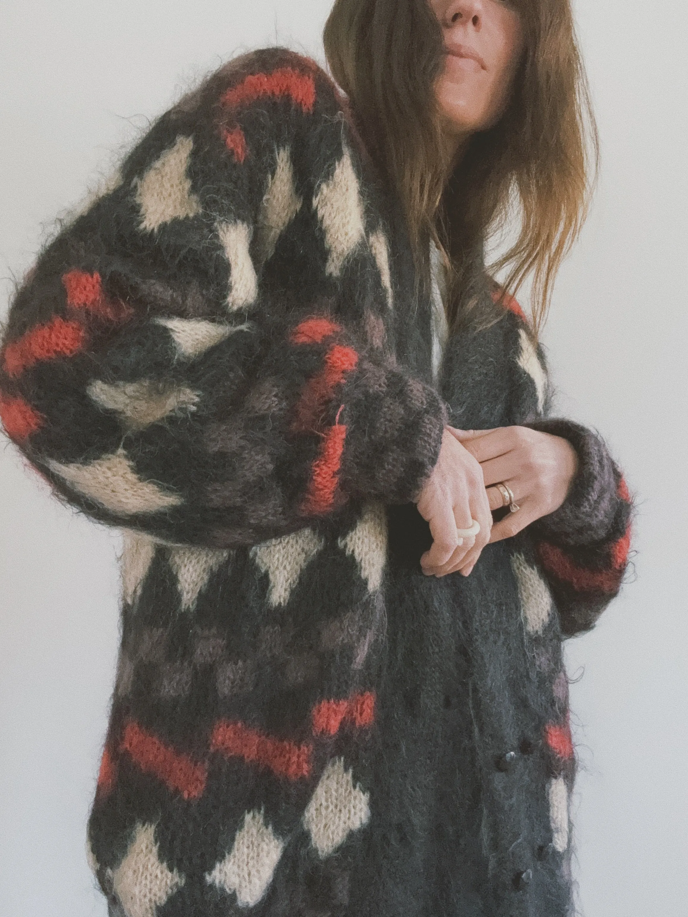 Mohair Sweater Coat, Multi Checkered