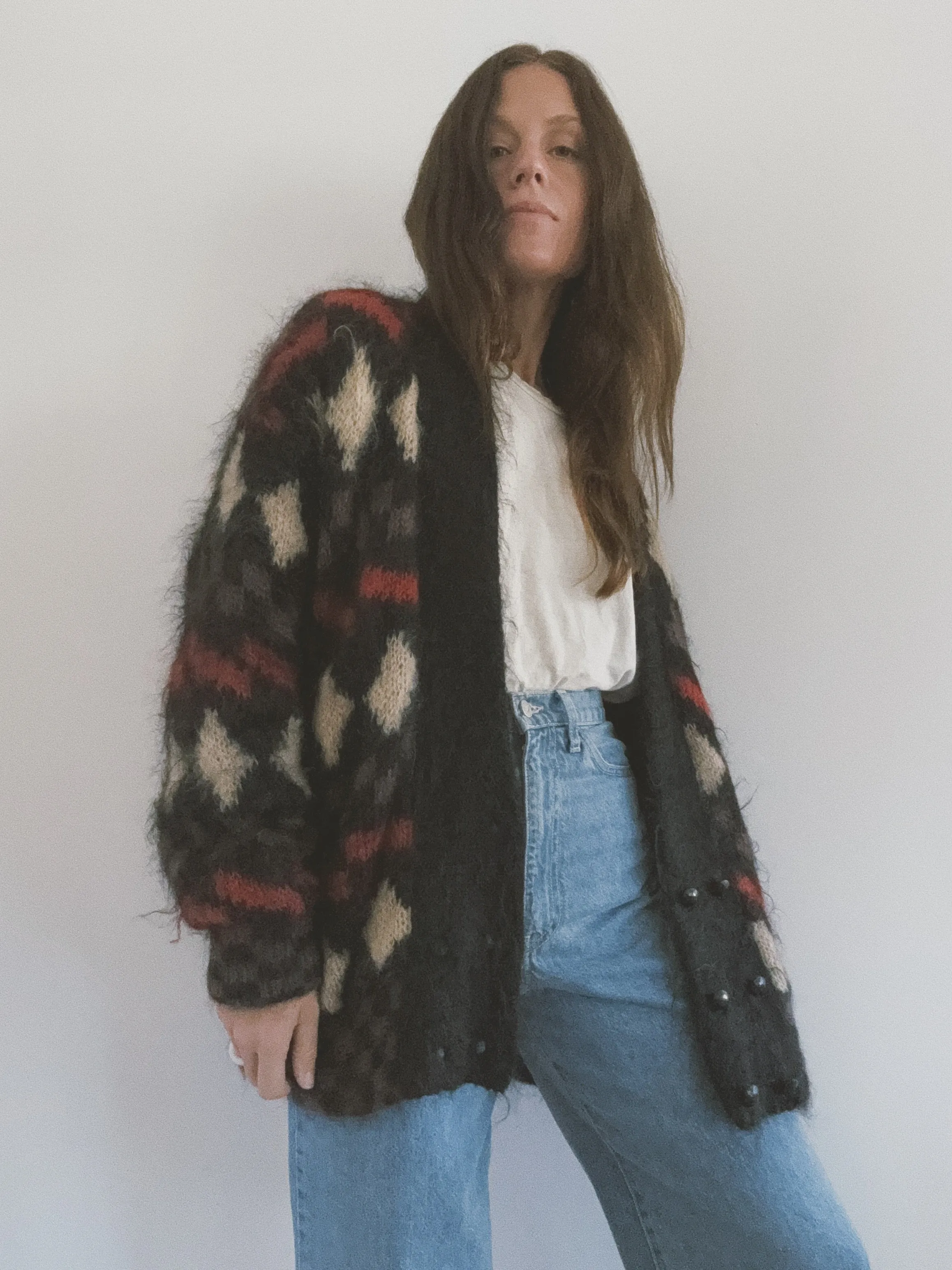Mohair Sweater Coat, Multi Checkered