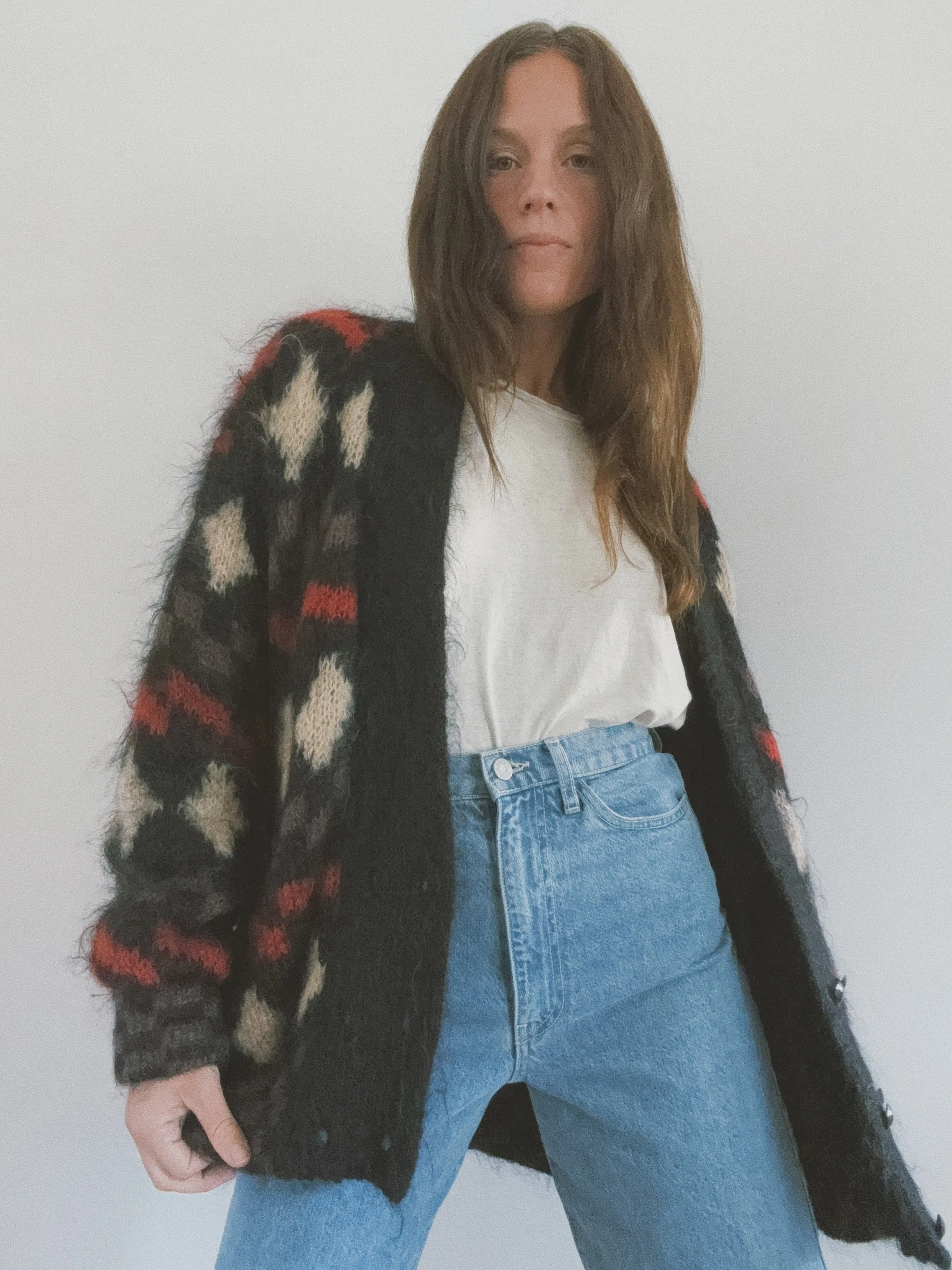 Mohair Sweater Coat, Multi Checkered