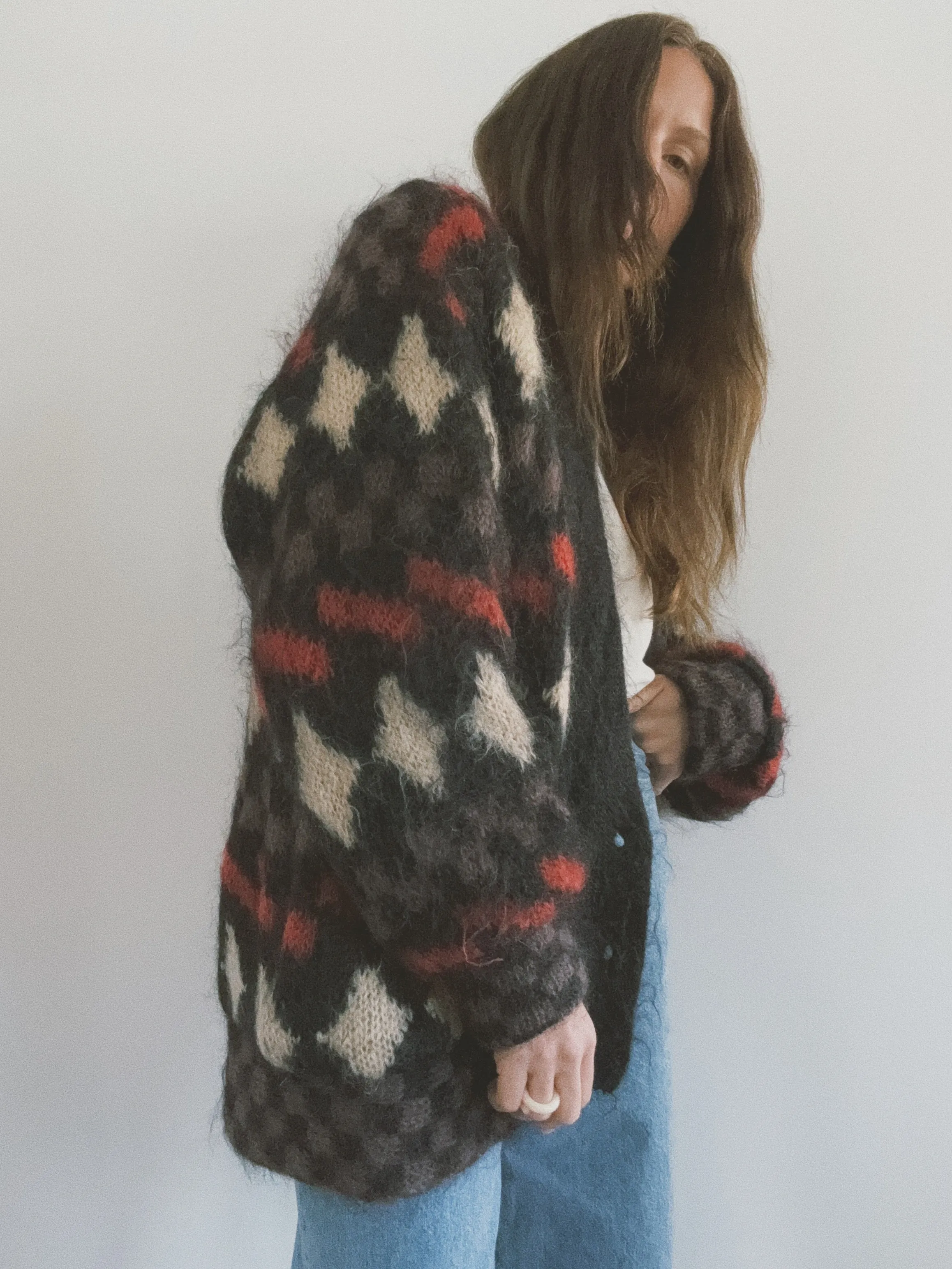 Mohair Sweater Coat, Multi Checkered