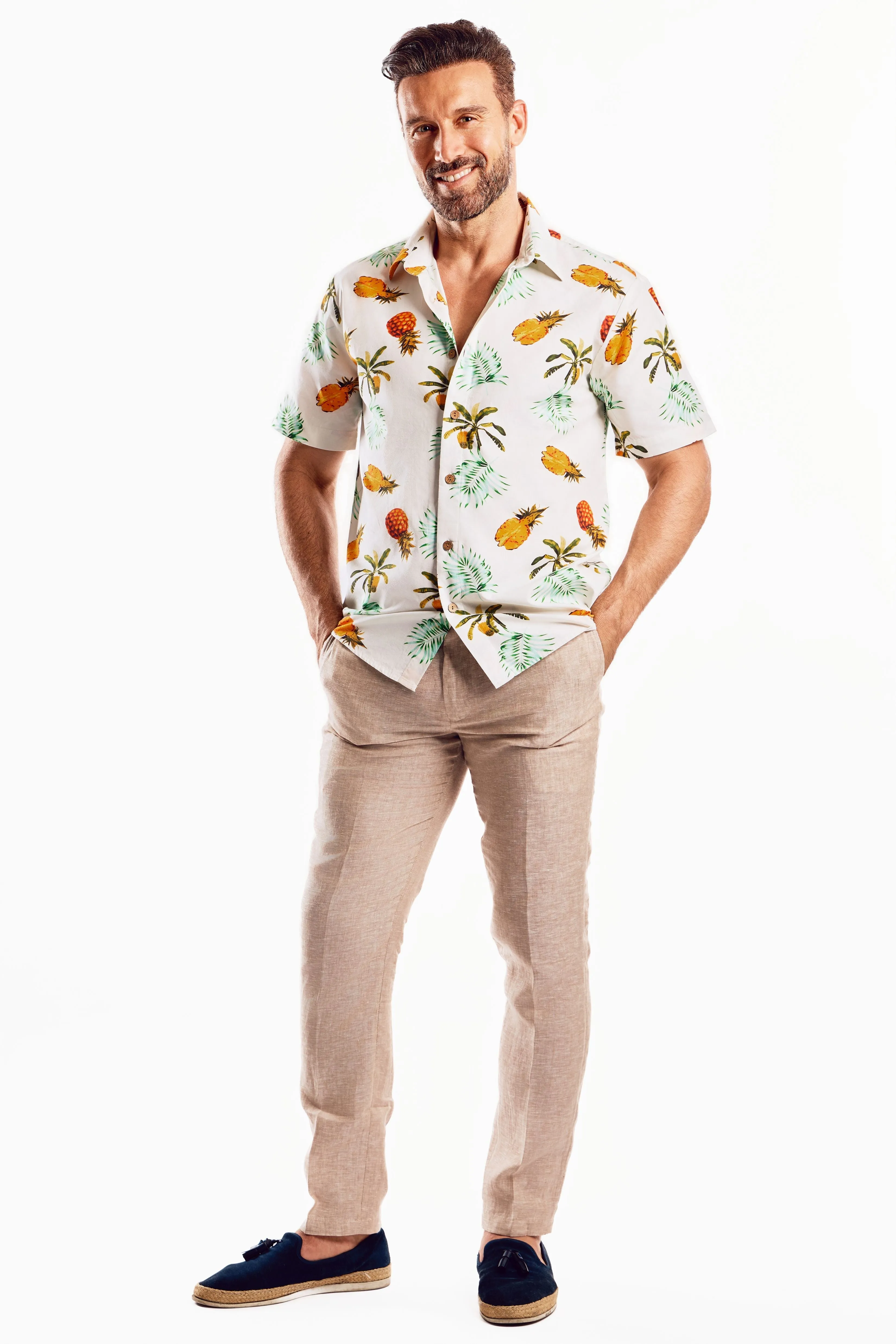 Mojito Men's Festive Summer Print Shirt Cotton Blend Short Sleeve