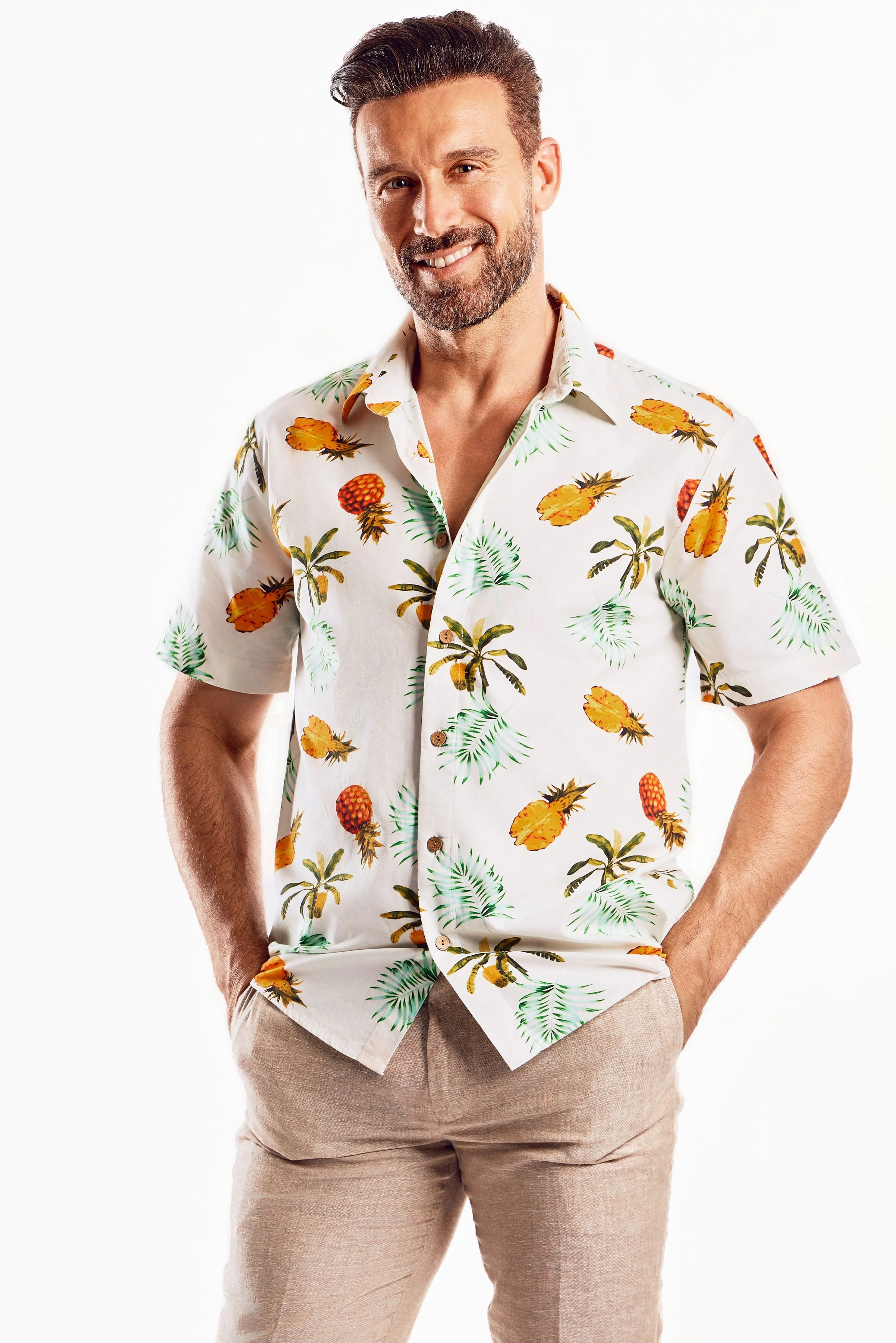 Mojito Men's Festive Summer Print Shirt Cotton Blend Short Sleeve