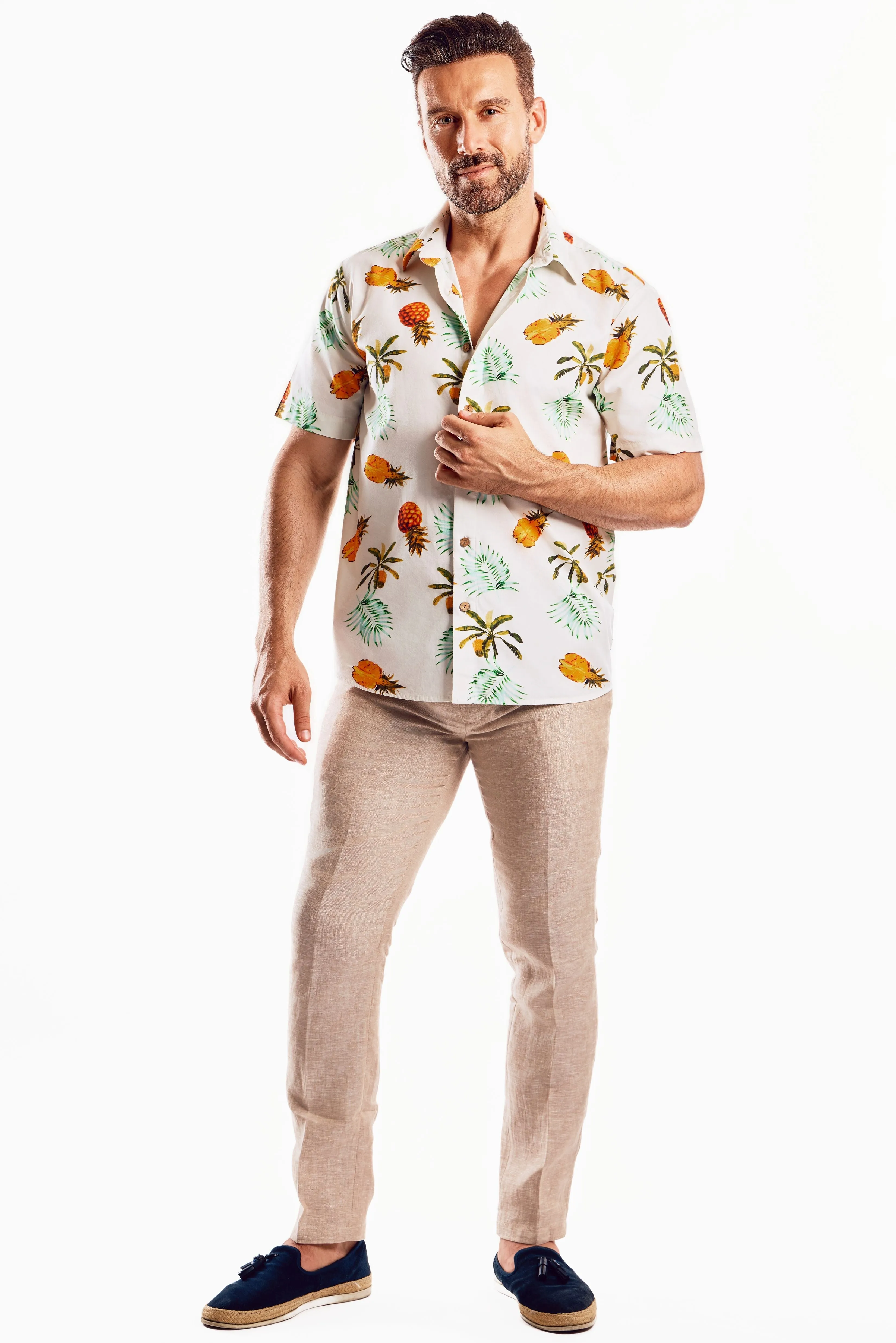 Mojito Men's Festive Summer Print Shirt Cotton Blend Short Sleeve