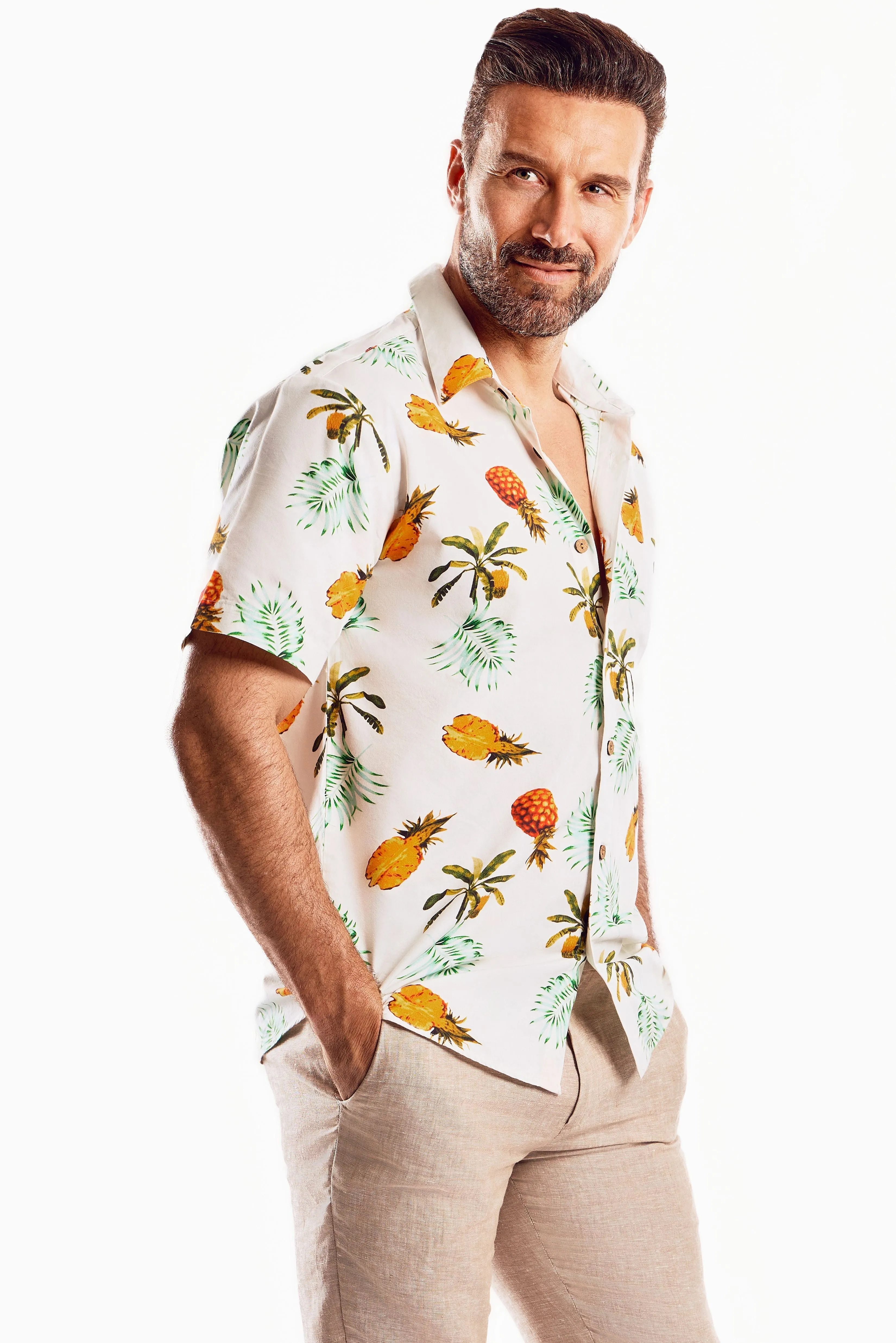 Mojito Men's Festive Summer Print Shirt Cotton Blend Short Sleeve