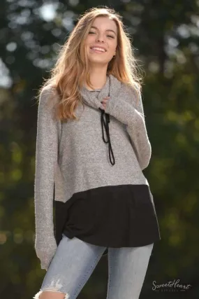 My Kind of Cozy - Pullover Block Top Heather Gray
