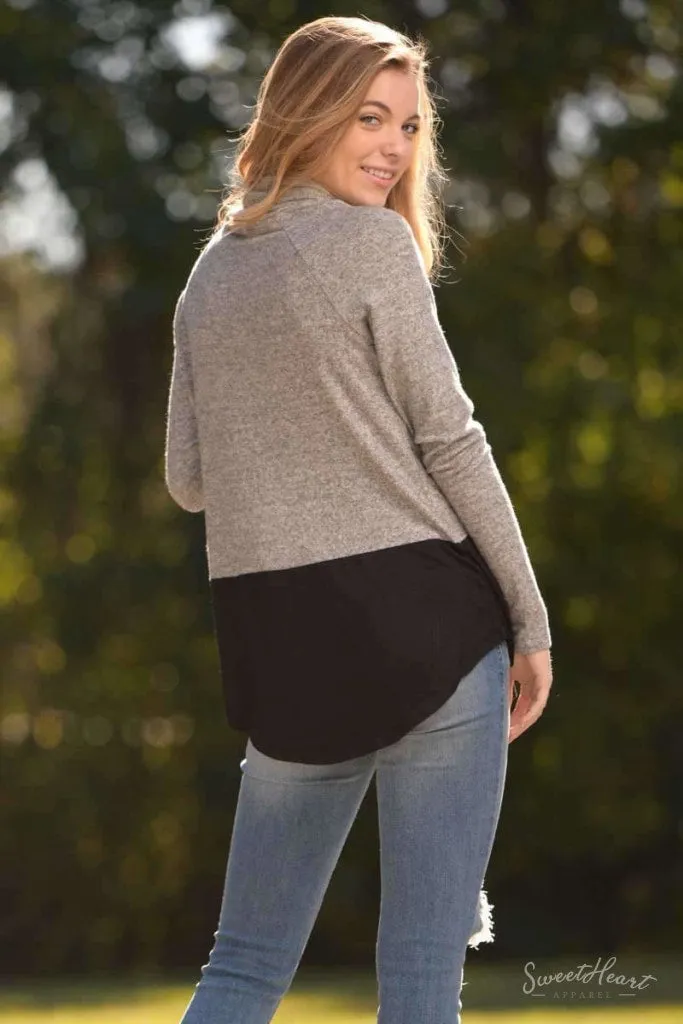 My Kind of Cozy - Pullover Block Top Heather Gray