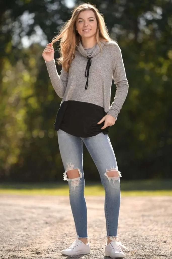 My Kind of Cozy - Pullover Block Top Heather Gray