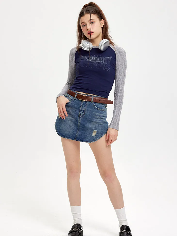 Nvuvu Knit Long Sleeve Patchwork Gradient Print T-Shirt