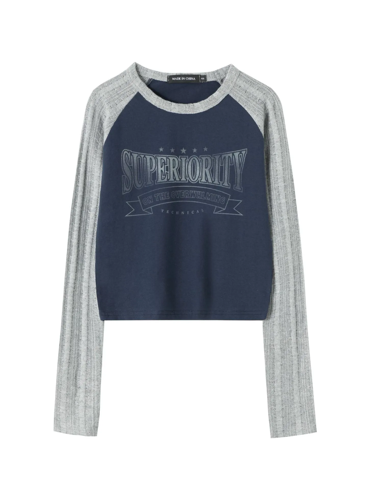 Nvuvu Knit Long Sleeve Patchwork Gradient Print T-Shirt