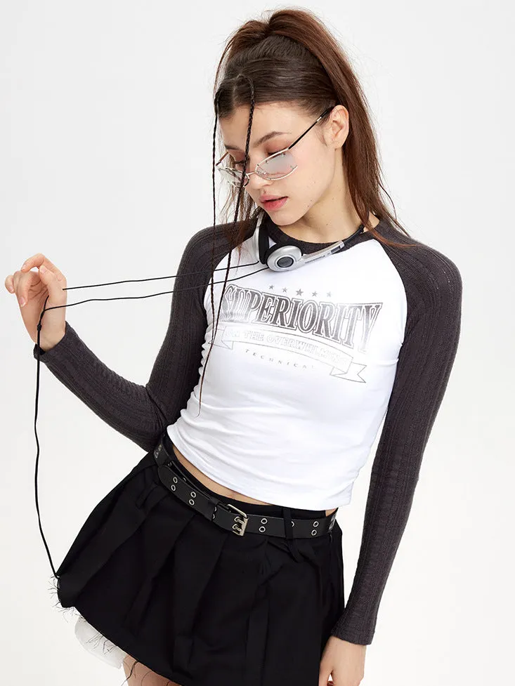 Nvuvu Knit Long Sleeve Patchwork Gradient Print T-Shirt