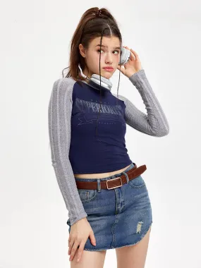 Nvuvu Knit Long Sleeve Patchwork Gradient Print T-Shirt