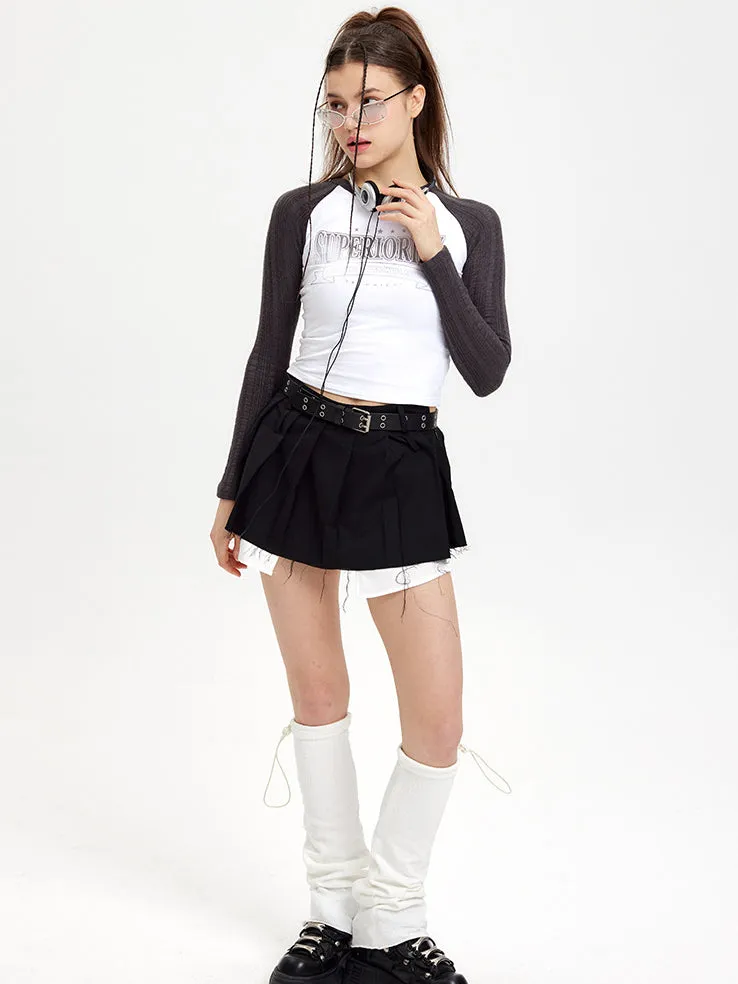 Nvuvu Knit Long Sleeve Patchwork Gradient Print T-Shirt