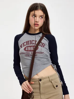 Nvuvu Vintage Print Side Tie Embellishments T-shirt