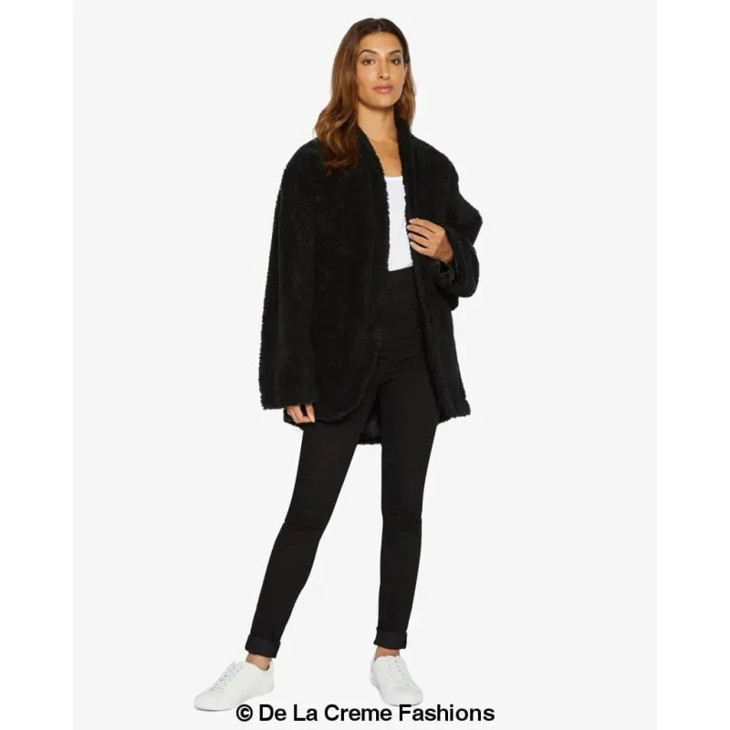 Open Front Belted Teddy Coat