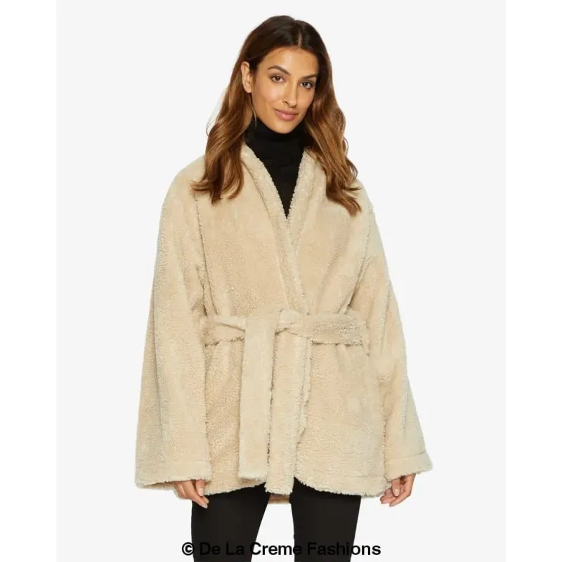 Open Front Belted Teddy Coat