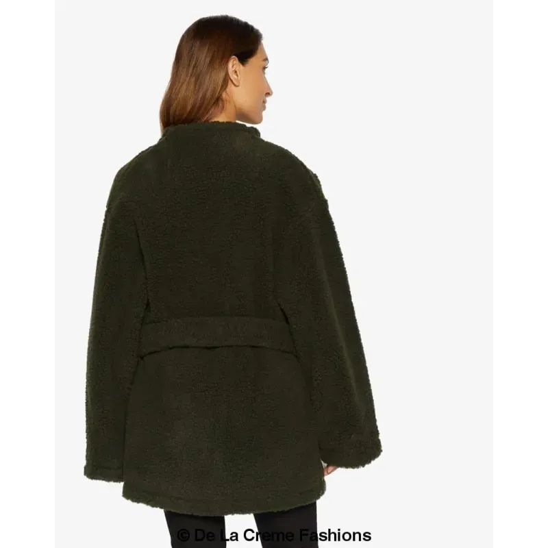 Open Front Belted Teddy Coat