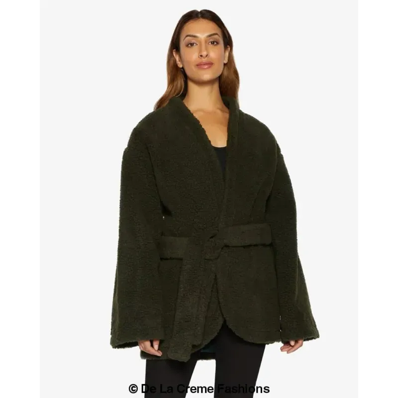Open Front Belted Teddy Coat