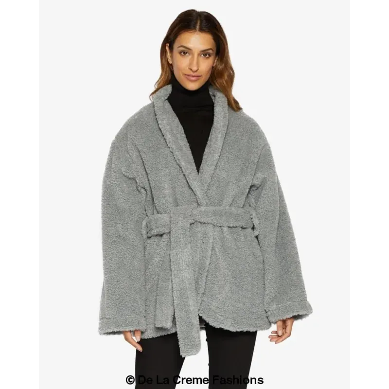 Open Front Belted Teddy Coat