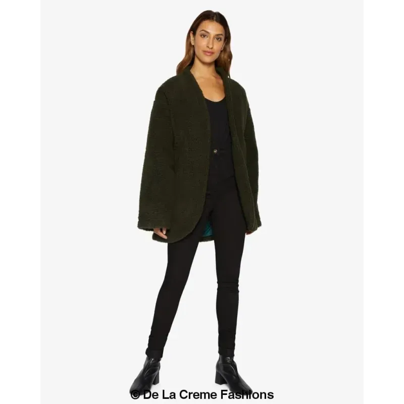 Open Front Belted Teddy Coat
