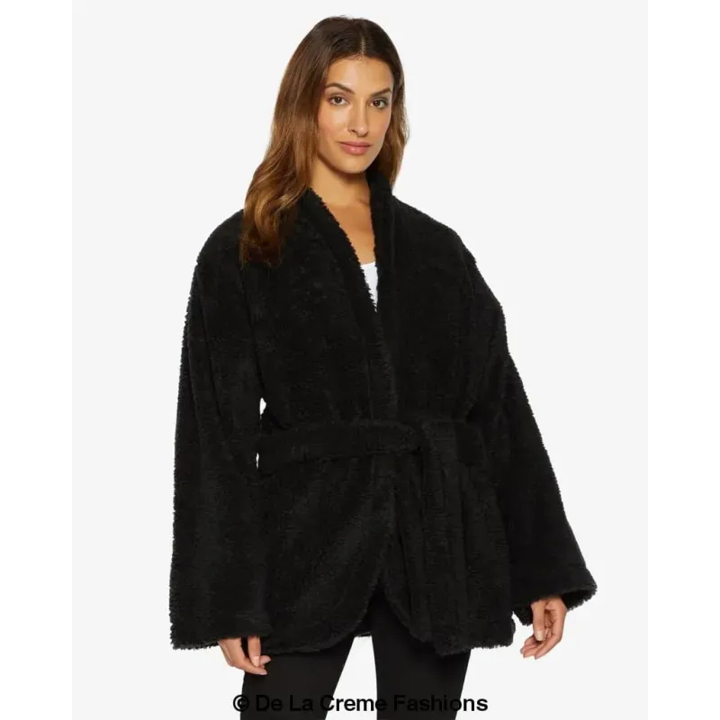 Open Front Belted Teddy Coat