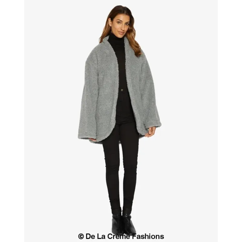 Open Front Belted Teddy Coat