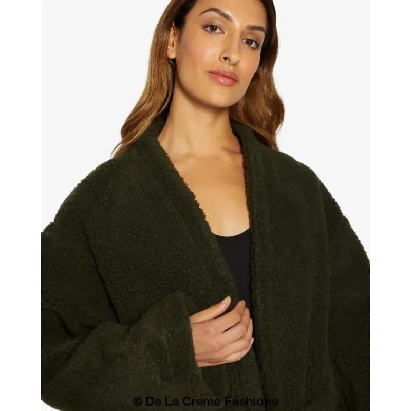 Open Front Belted Teddy Coat