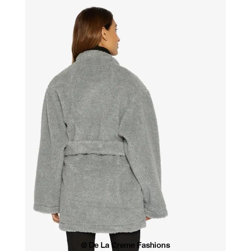 Open Front Belted Teddy Coat