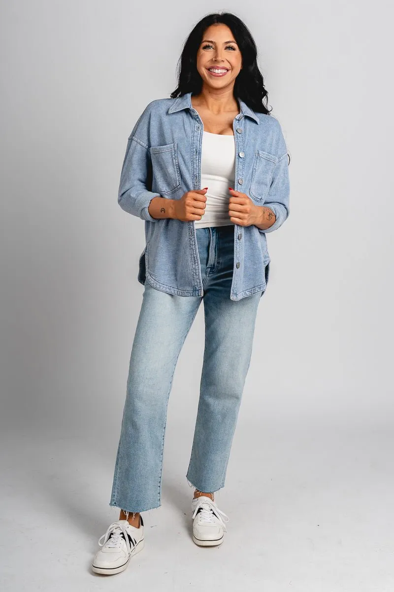 Oversized denim shacket light denim