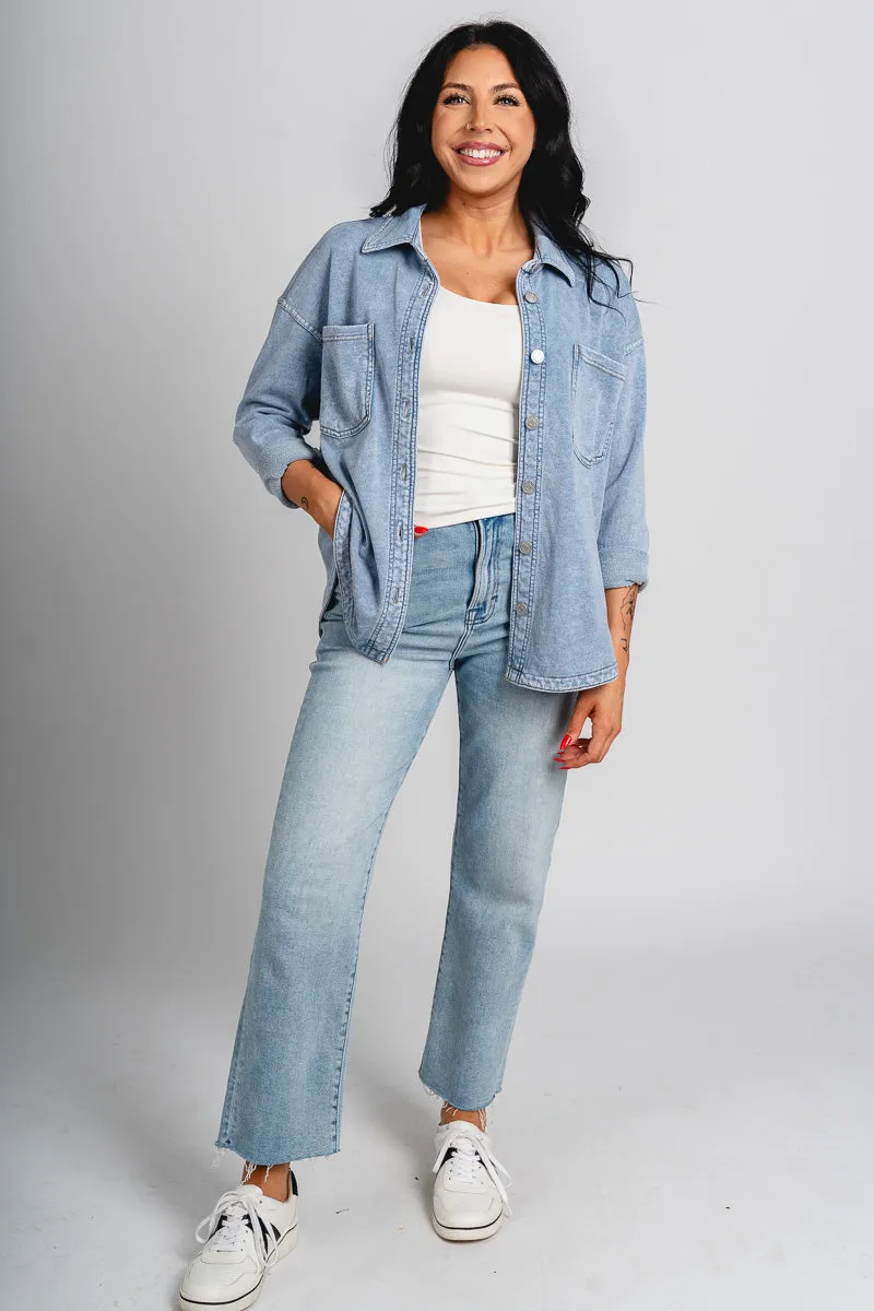 Oversized denim shacket light denim