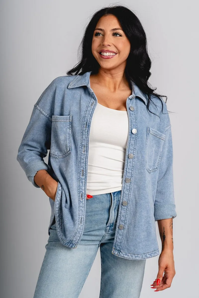 Oversized denim shacket light denim