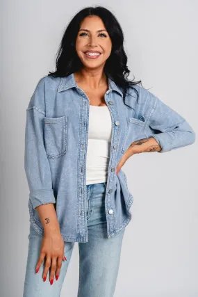 Oversized denim shacket light denim