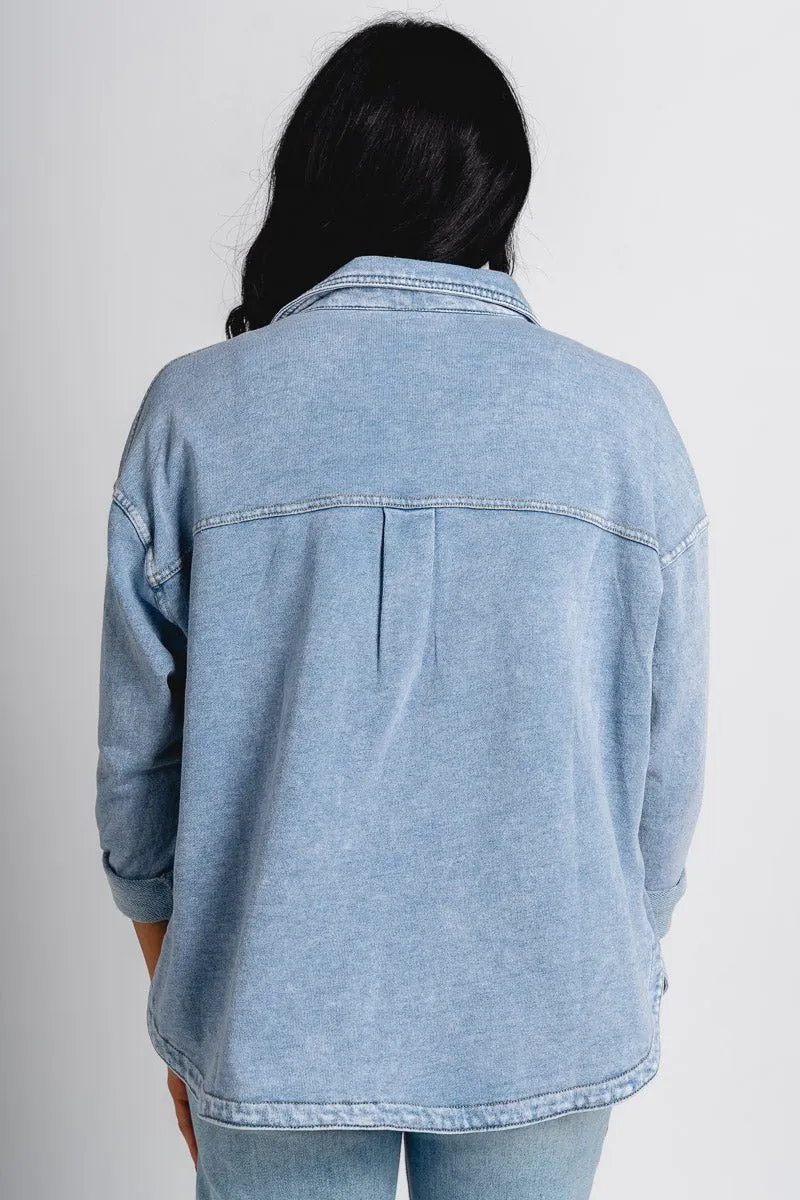 Oversized denim shacket light denim