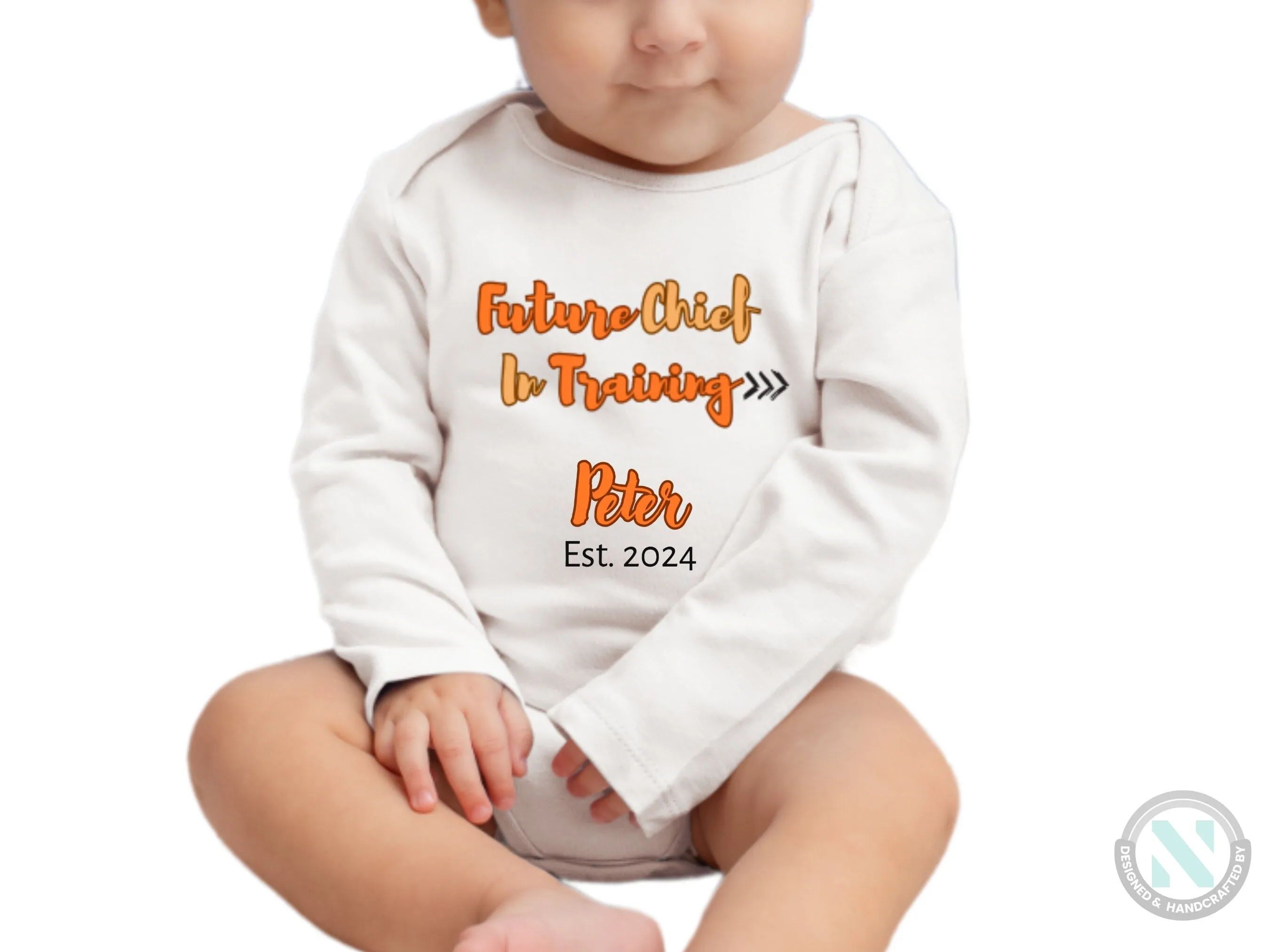 Personalized Name and Date Baby Bodysuit With Text Future Chief In Training