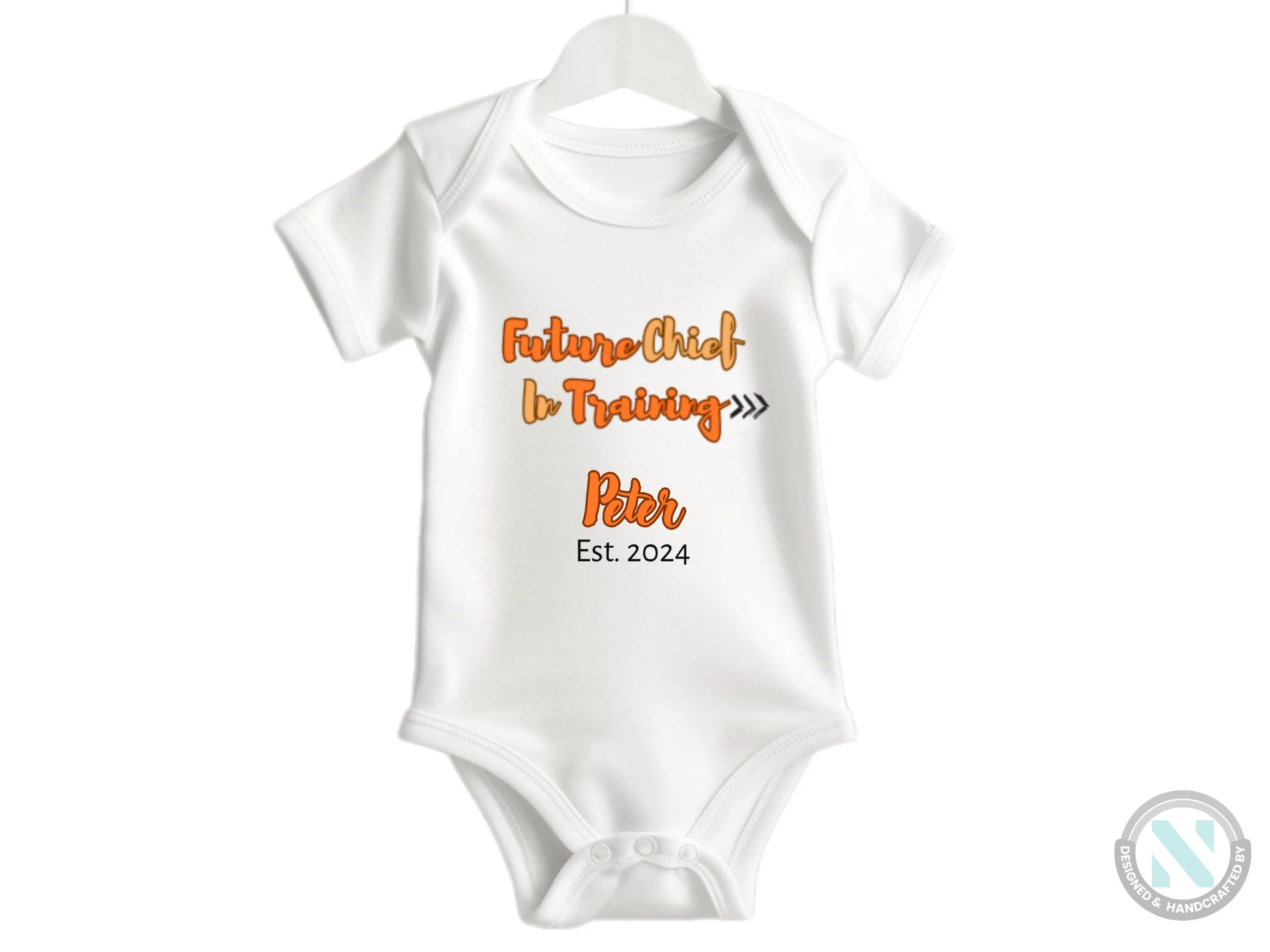 Personalized Name and Date Baby Bodysuit With Text Future Chief In Training