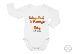Personalized Name and Date Baby Bodysuit With Text Future Chief In Training