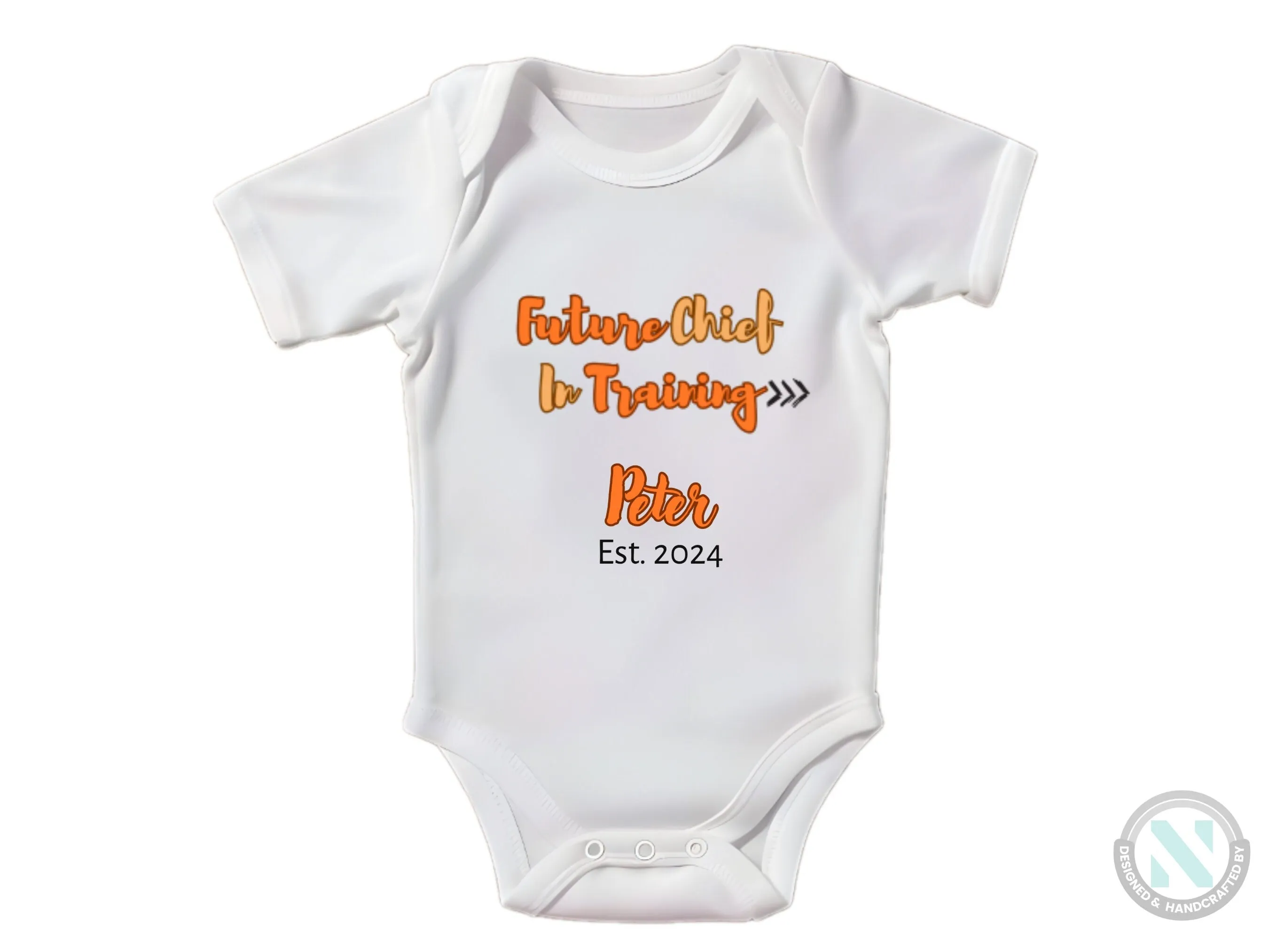 Personalized Name and Date Baby Bodysuit With Text Future Chief In Training