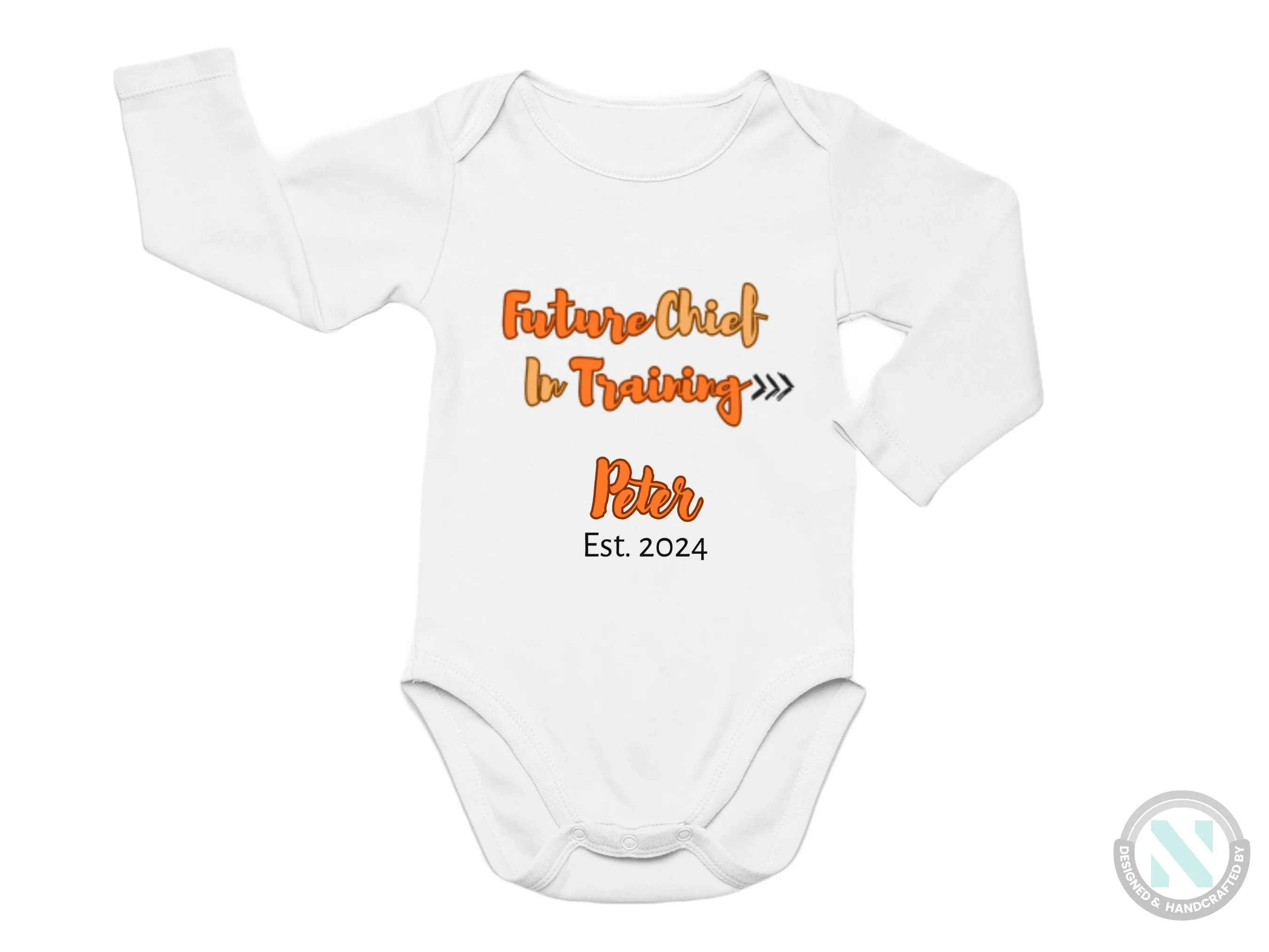Personalized Name and Date Baby Bodysuit With Text Future Chief In Training