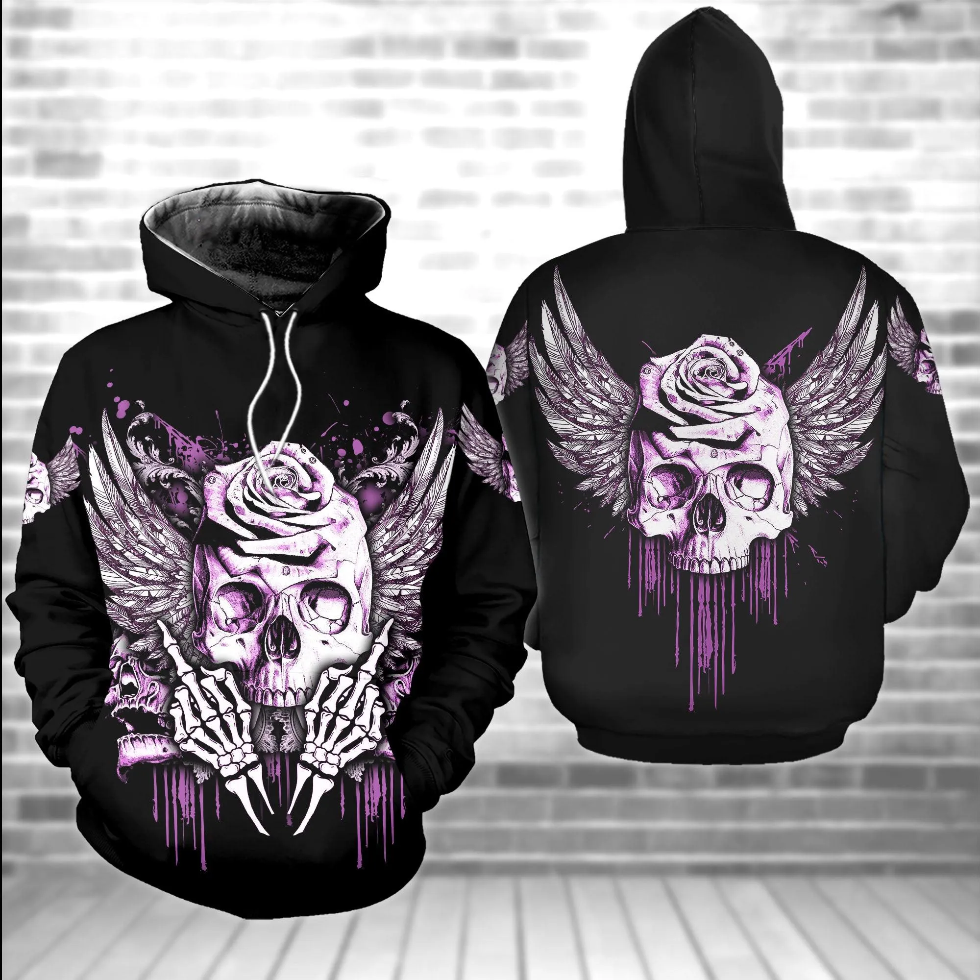 Pink Skull Gothic Artwork Combo Hoodie and Leggings
