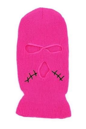 Pink Stitched Mouth Three Holes Ski Mask