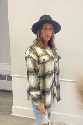 *PLAID SHIRT JACKET IVORY/BLACK/TAUPE