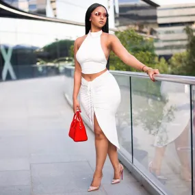 Pleated Sexy Backless Long Skirts Set