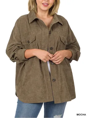 "Drew" Oversized Corduroy Shacket Mocha Plus Sizes